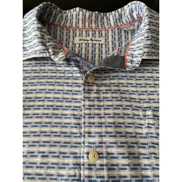 TOMMY BAHAMA Giovanni Geo Galaxy Blue Silk Camp Shirt sz XXL - Picture 1 of 9